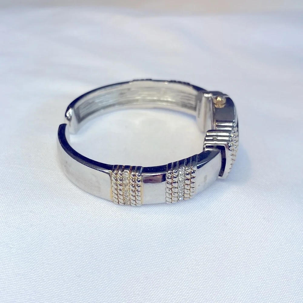 Working! Ladies Elgin 2 Tone Clamper Bracelet Minimalist Watch